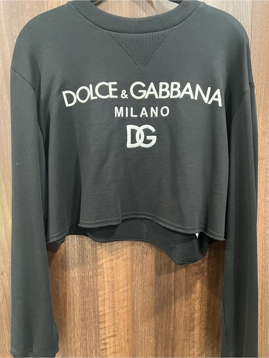Dolce & Gabbana Sweaters - Dolce & Gabbana Black Cropped Logo Sweatshirt with Milano and DG
